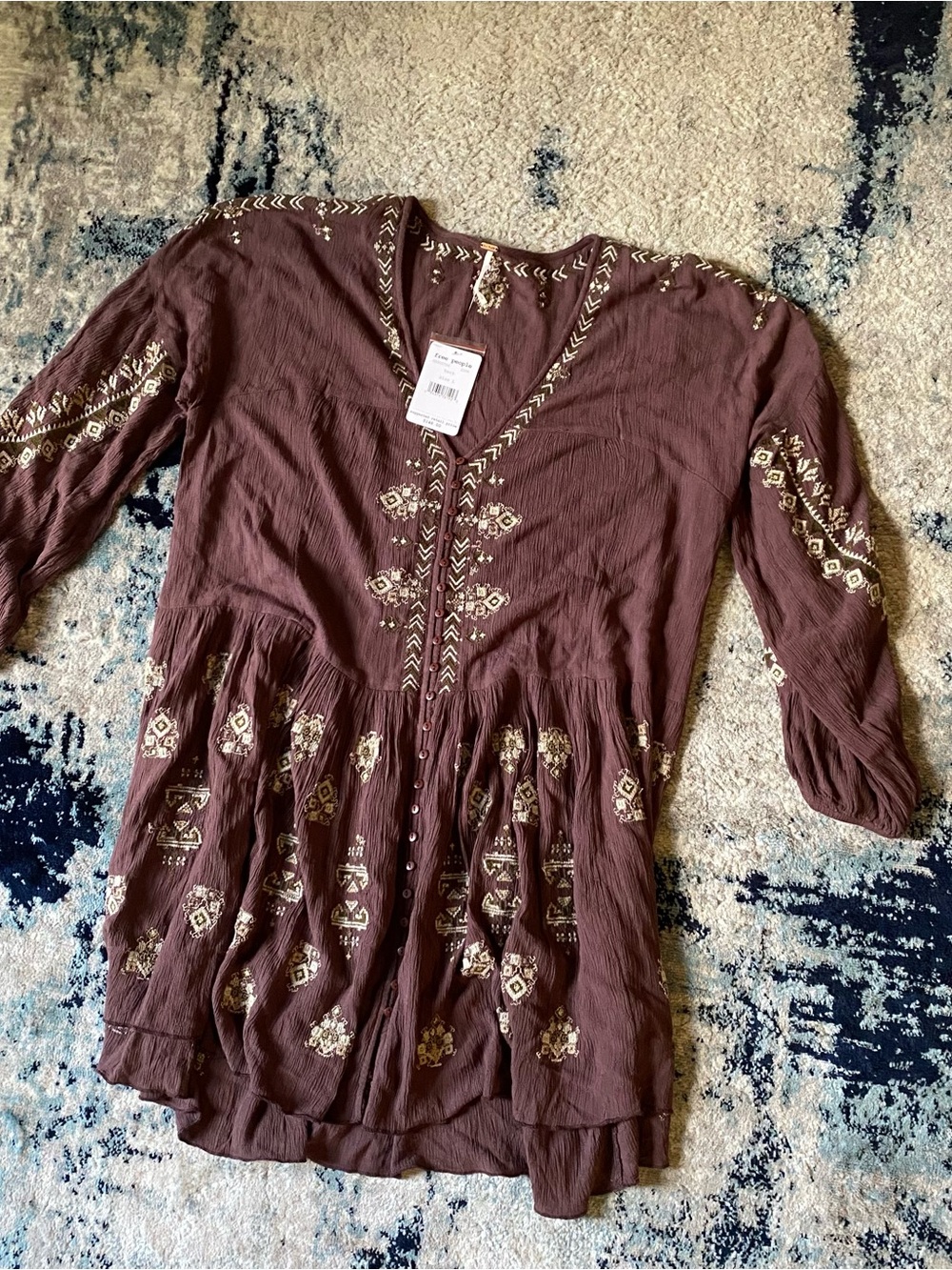 NWT Free People Embroidered Button-Front Boho Dress
